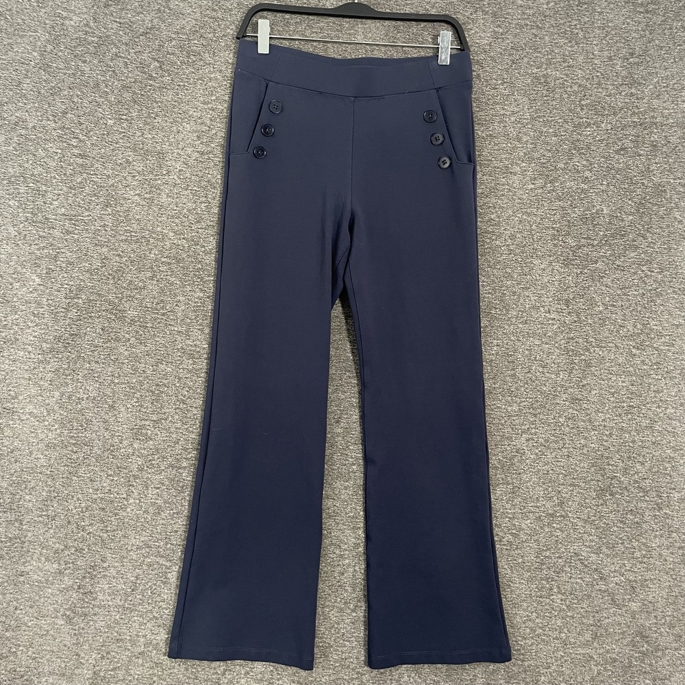Betabrand Pants Womens Medium Petite Navy Dress Pant Yoga Flare Ponte Stretch